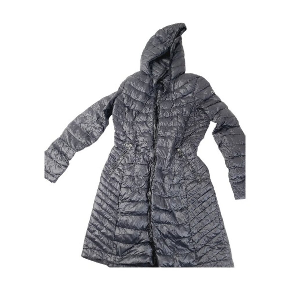 Calvin‎ Klein Women's Black Hooded Long Padded Packable Snow Parka Jacket Size S